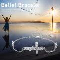 wholesale 925 Sterling Silver Faith Cross Bracelet - Christian Religious Jewelry - Adjustable Size Confirmation Gift for Women & Girls-0-5