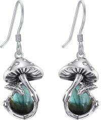 wholesale 925 Sterling Silver Labradorite & Green Stone Mushroom Drop Earrings-Labradorite