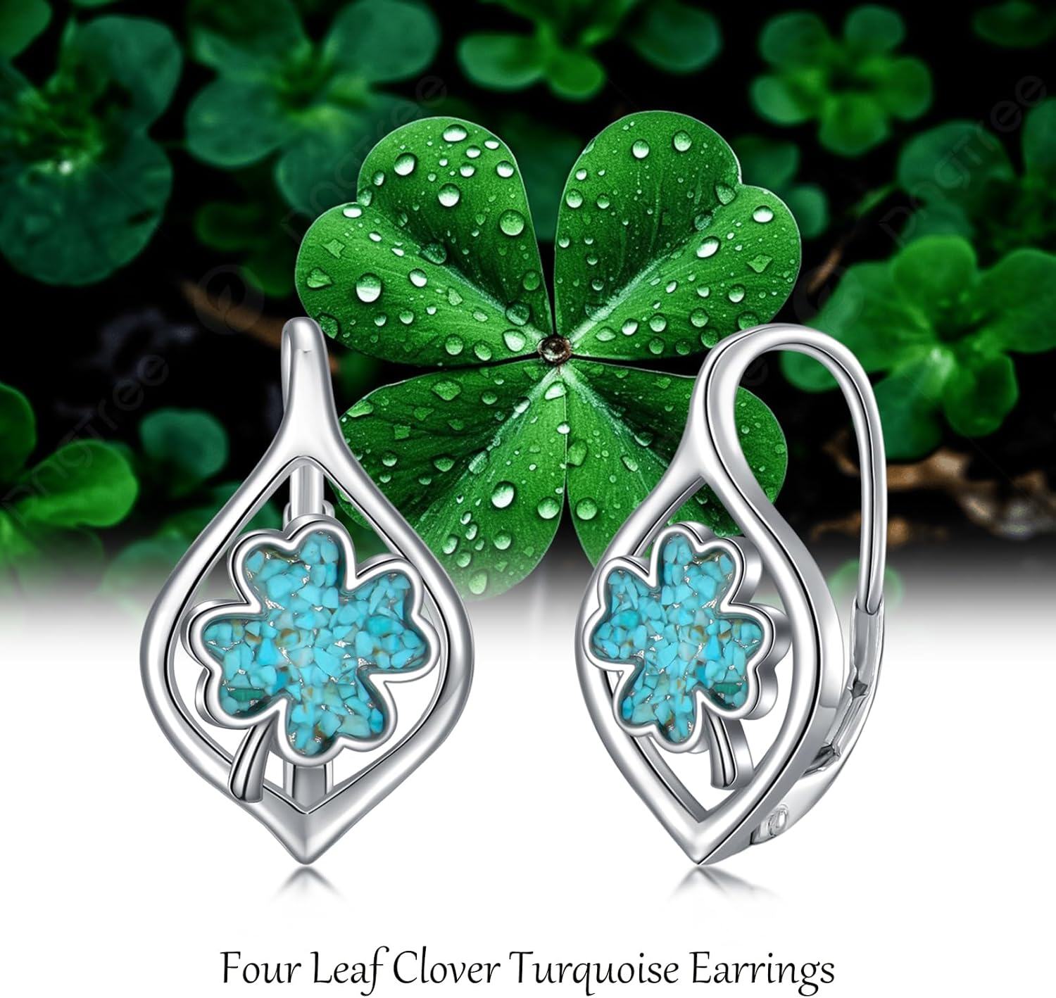 Sterling Silver Turquoise St Patrick s Day Dangle Earrings-0-6