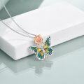 wholesale Sterling Silver Butterfly Rose Necklace - rhodium-and-rose-gold-plated-0-14