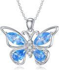 wholesale 925 Sterling Silver Blue Crystal Butterfly Pendant Necklace for Women-0-0