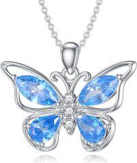 wholesale 925 Sterling Silver Blue Crystal Butterfly Pendant Necklace for Women-Blue Butterfly