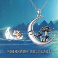 wholesale 925 Sterling Silver Moon & Mushrooms Pendant Necklace for Women Girls Gifts Jewelry Accessories-0-1