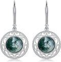 wholesale 925 Sterling Silver Green Moss Agate Leaf Design Drop Dangle Earrings for Women-0-0