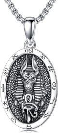 wholesale 925 Sterling Silver Egyptian God Anubis Pendant with Hieroglyphics and Eye of Horus Charm on Beaded Chain for Men & Women-0-0