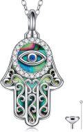 wholesale  925 Sterling Silver with Simulated Abalone Shell Hamsa Hand Evil Eye Urn Necklace for Ashes Perfume Essential Oil Sand, Adjustable Chain, Gift Box-0-0