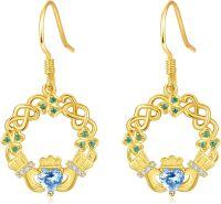 wholesale 925 Sterling Silver Birthstone Claddagh Celtic Knot Dangle Earrings for Women-Gold March