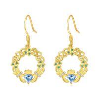 wholesale 925 Sterling Silver Birthstone Claddagh Celtic Knot Dangle Earrings for Women-Gold March