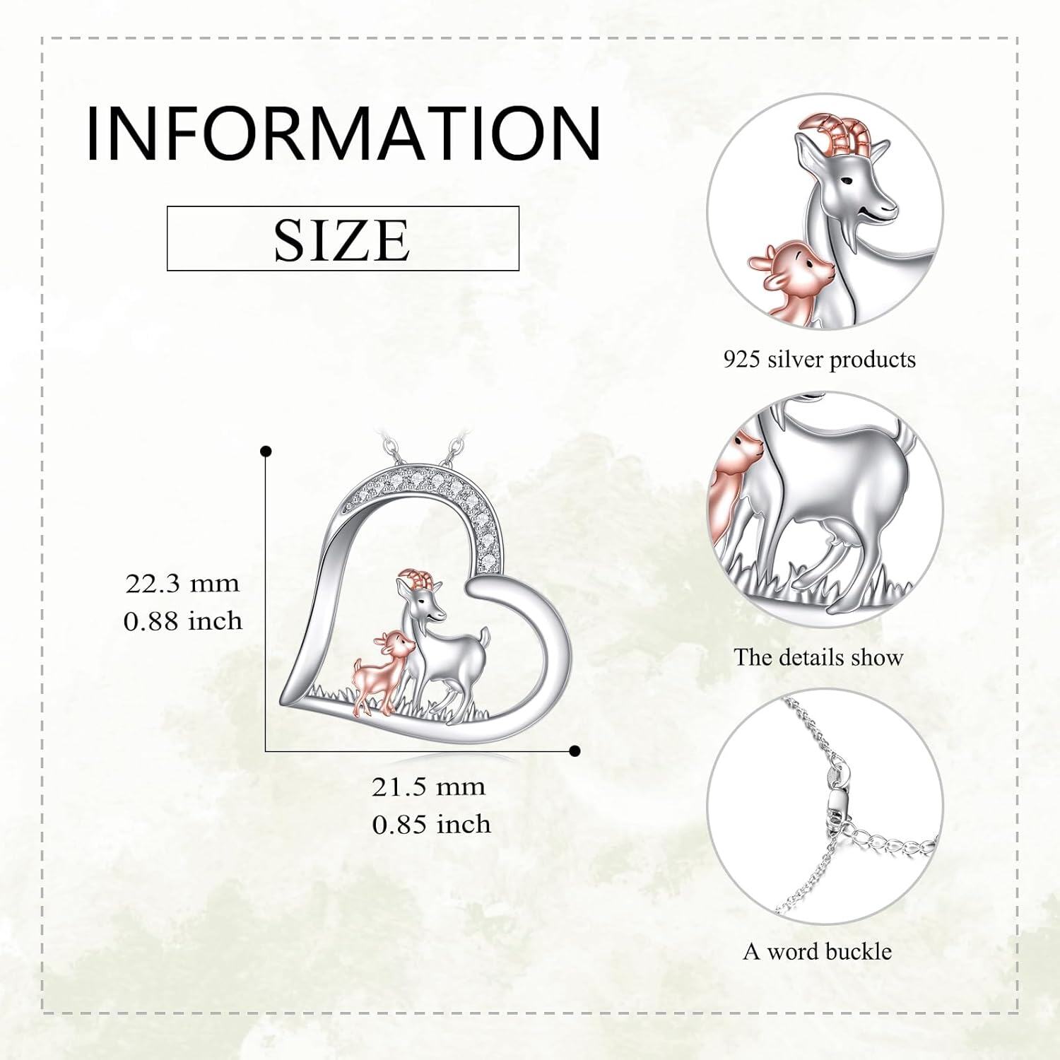 wholesale 925 Sterling Silver Goat Family Heart Pendant Necklace s for Women Animal Lovers-0-3