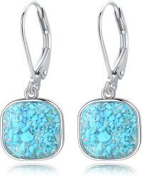 wholesale 925 Sterling Silver Square Turquoise Leverback Drop Earrings-Turquoise Earrings