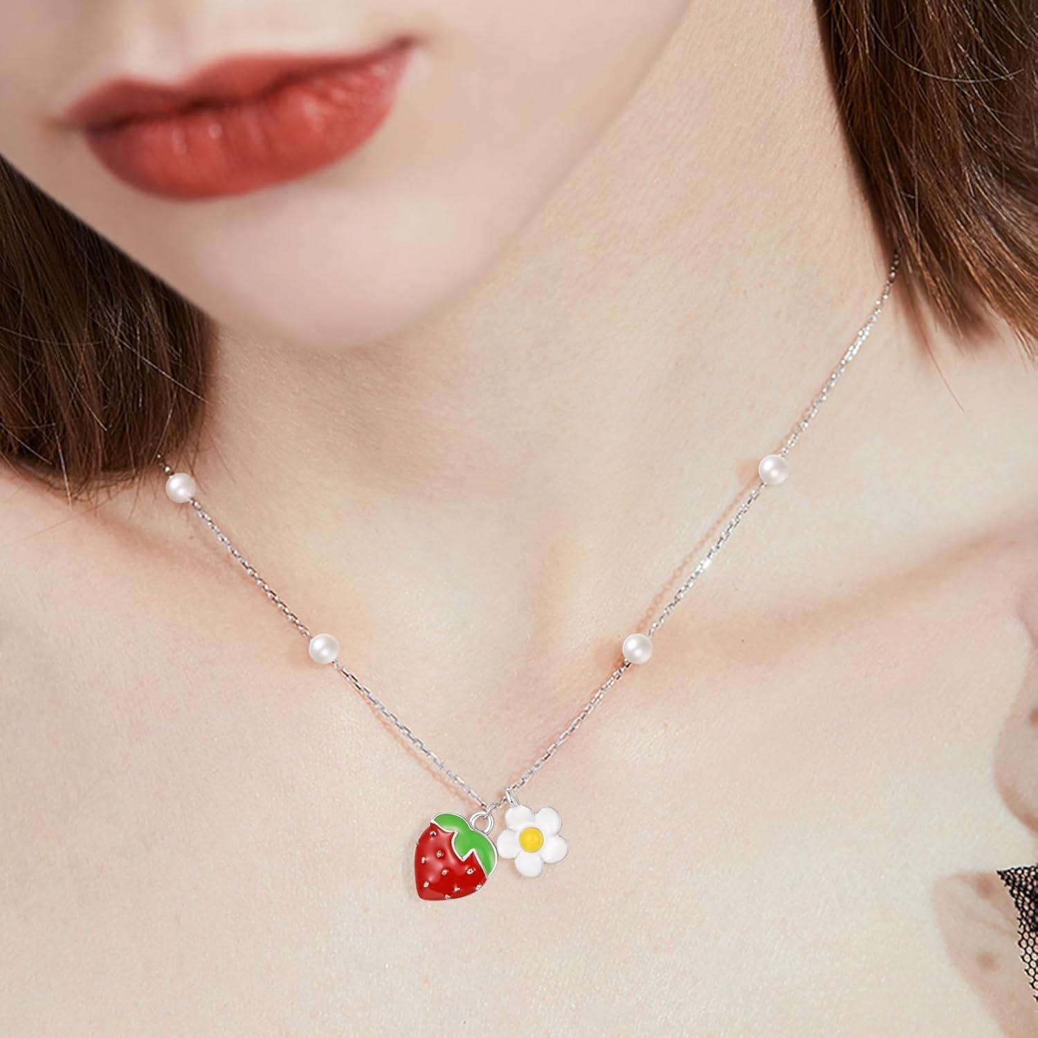 925 Sterling Silver Pearl Daisy Flower Charm Pendant Necklace for Women Minimalist  Ideas-0-2