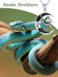 wholesale 925 Sterling Silver Crescent Moon Snake Blue Stone Pendant Necklace-0-5