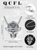 wholesale 925 Sterling Silver Firefighter Skull Pendant Necklace Oxidized Silver Box Chain-0-1