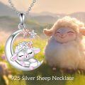 wholesale 925 Sterling Silver Sheep on Crescent Moon Pendant Necklace with Stars and Stones for Women-0-2