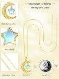 wholesale 925 Sterling Silver Crescent Moon & Opalite Star Pendant Necklace for Women-0-2