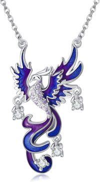 wholesale 925 Sterling Silver Purple Enamel Peacock Pendant Necklace with Cubic Zirconia Accents for Women-Phoenix