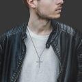 wholesale 925 Sterling Silver Nail Design Cross Pendant with Beaded Chain for Men's s (24)-0-3