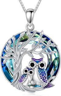 wholesale 925 Sterling Silver Blue Crystal Owl & Tree of Life Pendant Necklace for Women-Tree of Life 2 Owl Necklace
