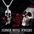 wholesale 925 Sterling Silver Black Crystal Skull Rose Pendant Necklace-0-5
