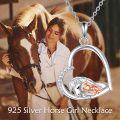 wholesale 925 Sterling Silver Necklace Heart Horse Girl Pendant Cubic Zirconia Rose Gold Plated-0-2