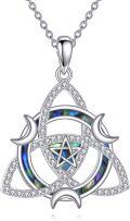 wholesale 925 Sterling Silver Triquetra Pendant with Abalone Shell and Cubic Zirconia - Witches Knot Triskele Amulet Necklaces for Women's Gifts-0-0