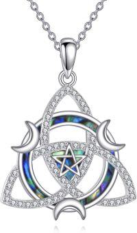 wholesale 925 Sterling Silver Triquetra Pendant with Abalone Shell and Cubic Zirconia - Witches Knot Triskele Amulet Necklaces for Women's Gifts-Trinity