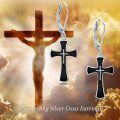 wholesale 925 Sterling Silver Black Enamel Cross Dangle Earrings for Women and Men Christian -0-1