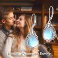 wholesale 925 Sterling Silver Blue Moonstone Celtic Clover Filigree Teardrop Dangle Leverback Earrings-0-5