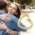 wholesale 14K Gold Hollow Heart Pendant Necklace with Cubic Zirconia Gemstones for Women's Gifts-0-5