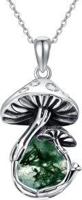 wholesale 925 Sterling Silver Mushroom Pendant with Moss Agate and Black Onyx Mother's Day Jewelry for Women-0-0