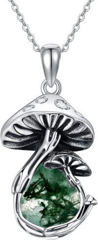 wholesale 925 Sterling Silver Mushroom Pendant with Moss Agate and Black Onyx Mother's Day Jewelry for Women-Moss Agate