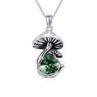 wholesale 925 Sterling Silver Mushroom Pendant With Green Stone-Moss Agate