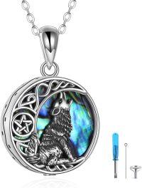 wholesale 925 Sterling Silver Abalone Shell Howling Wolf Celtic Knot Locket Necklace for Women and Men-style 7-wolf urn necklace