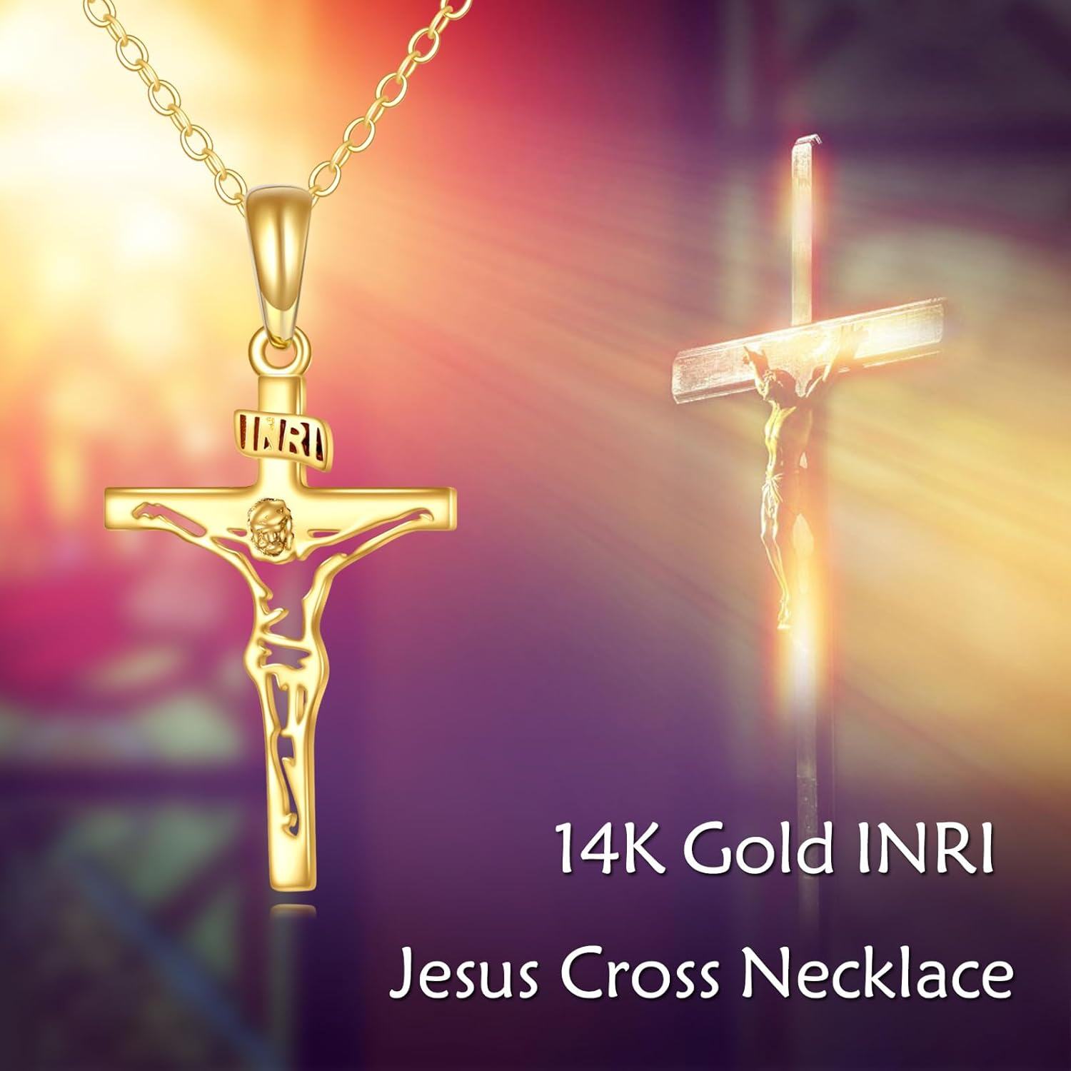 18K Gold Crucifix Pendant Necklace Christian s for Men & Women-0-5