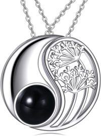 wholesale 925 Sterling Silver Yin Yang Tree of Life Black Onyx Pendant Necklaces for Couples Friendship Gifts-Yin Yang Dandelion Necklace