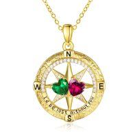 wholesale 925 Sterling Silver Compass Pendant with Birthstones for Women-05-07-May-Jul