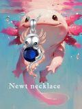 wholesale 925 Sterling Silver Angelic Axolotl with Blue Crystal Pendant Necklace for Women Girls Gifts-0-1