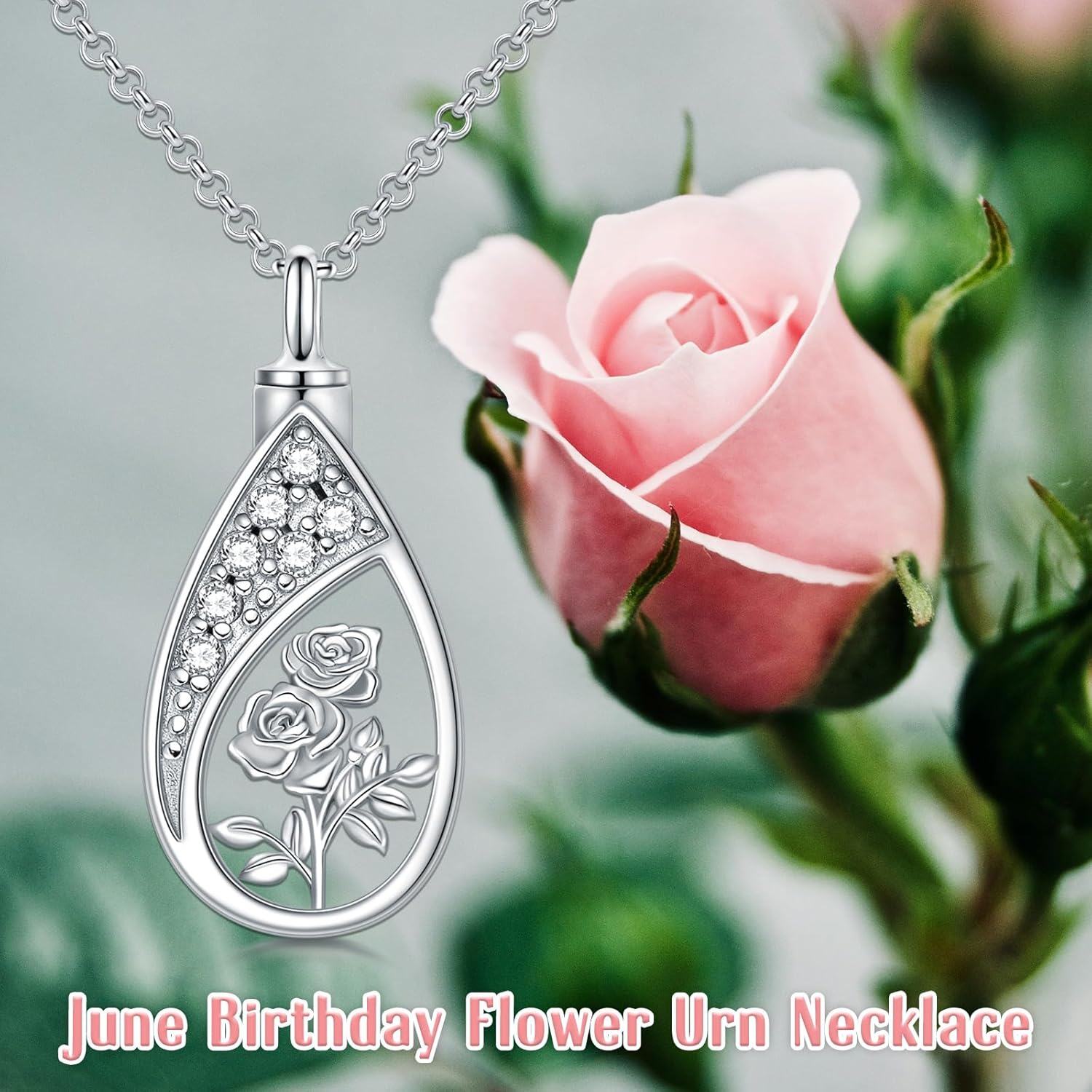 925 Sterling Silver Floral Tear Drop Keepsake Pendant Necklaces w/Funnel Set for Women's Memorial Jewelry-0-3