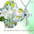 wholesale TOUPOP Cross Birthstone Necklace 925 Sterling Silver Birth Flower Necklace Cross Month Flower Jewelry Birthday Christmas Gifts For Women Her -0-1