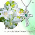 TOUPOP Sterling Silver Birthstone Birth Flower Cross Necklace-0-1