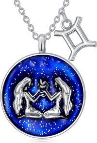 wholesale Sterling Silver Aries Zodiac Constellation Necklace Horoscope Medallion Choker Coin Pendant Dainty Birthday Gift for Women-Gemini necklace
