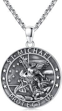 wholesale 925 Sterling Silver St Michael Archangel Pendant Necklace  for Men Women Catholic Gifts Protection Jewelry 45cm Chain Length-A05-St Michael Medal