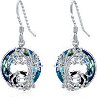 wholesale Sterling Silver Blue Crystal Tree of Life Animal Earrings (Cardinal Owl Fox Snake Sloth Giraffe) Dangle Jewelry Gift for Women-Cow