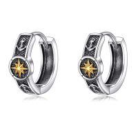 wholesale 925 Sterling Silver Star Anchor Huggie Hoop Earrings for Women and Men - Vintage Gothic Punk Style  48mm Diameter-Compass