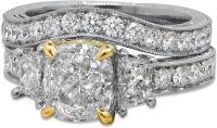 wholesale Platinum Plated Silver Moissanite 3CT 3-Stone Cushion Cut Bridal Set with 2CT Center Stone-5.5
