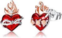 wholesale 925 Sterling Silver Cubic Zirconia Sacred Heart Earrings for Women, Hypoallergenic Religious Jewelry Gift for Christmas Easter Birthday-Sacred Heart