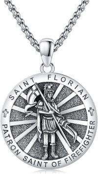 wholesale 925 Sterling Silver St Florian Firefighter Pendant Necklace Catholic s for Men Women Boys Girls-J01 - St Florian Medal