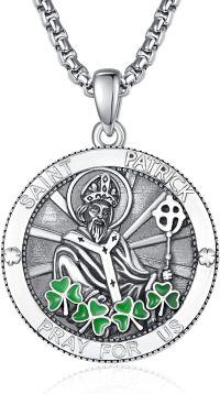 wholesale Sterling Silver Patron Saint Medal Amulet Necklace for Men 2 5mm 22 +2 Chain-A31-Saint Patrick
