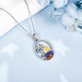 wholesale 925 Sterling Silver Palm Tree & Sunset Ocean Waves Blue Agate Pendant Necklace for Women Girls-0-3