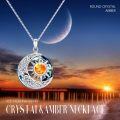 wholesale 925 Sterling Silver Sun & Moon Pendant w/Moonstone and Amber Stone - For Women-0-1